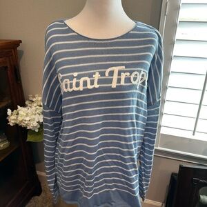 Adrienne Vittadini Blue and White Striped Sweater